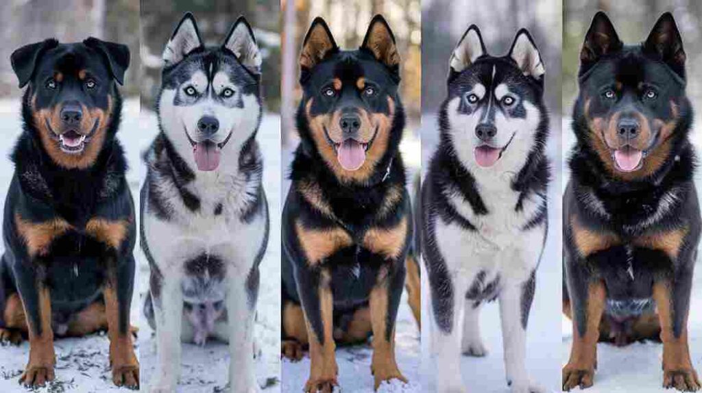 Different coat colors and patterns in Rottweiler Husky mixes