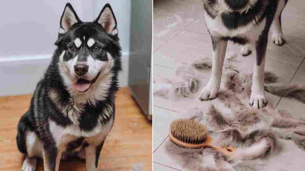 Brush full of fur from a Rottweiler Husky mix.