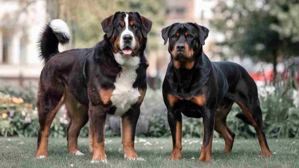 Great Swiss Mountain Dog in standard pose showing physical similarity to Rottweiler