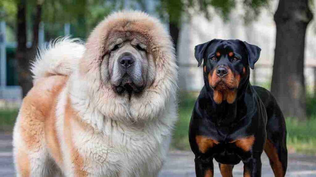 Tibetan Mastiff in standard pose showing physical similarity to Rottweiler