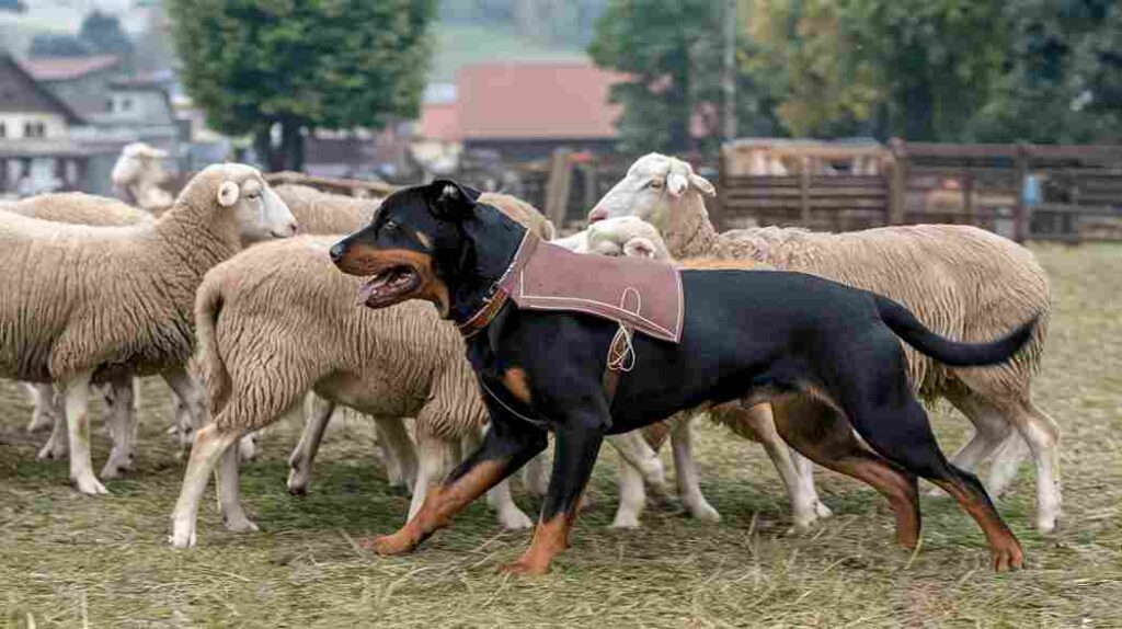 Historical image of Rottweiler working as a herding dog in Germany