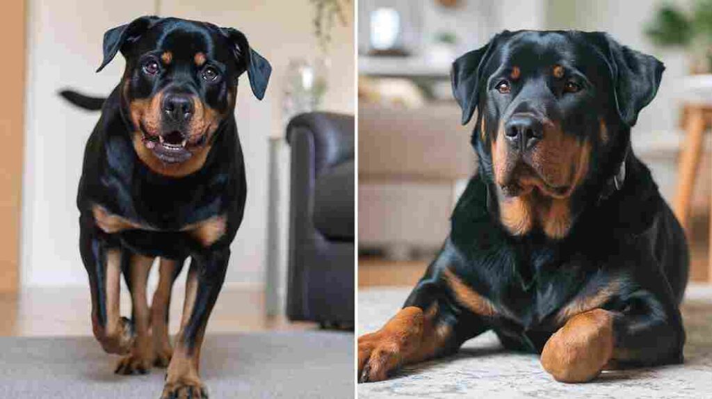 Rottweiler displaying signs of separation anxiety versus normal attachment