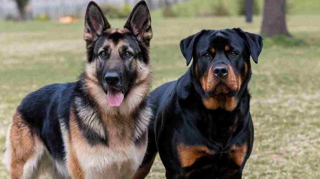 German Shepherd in standard pose showing physical similarity to Rottweiler