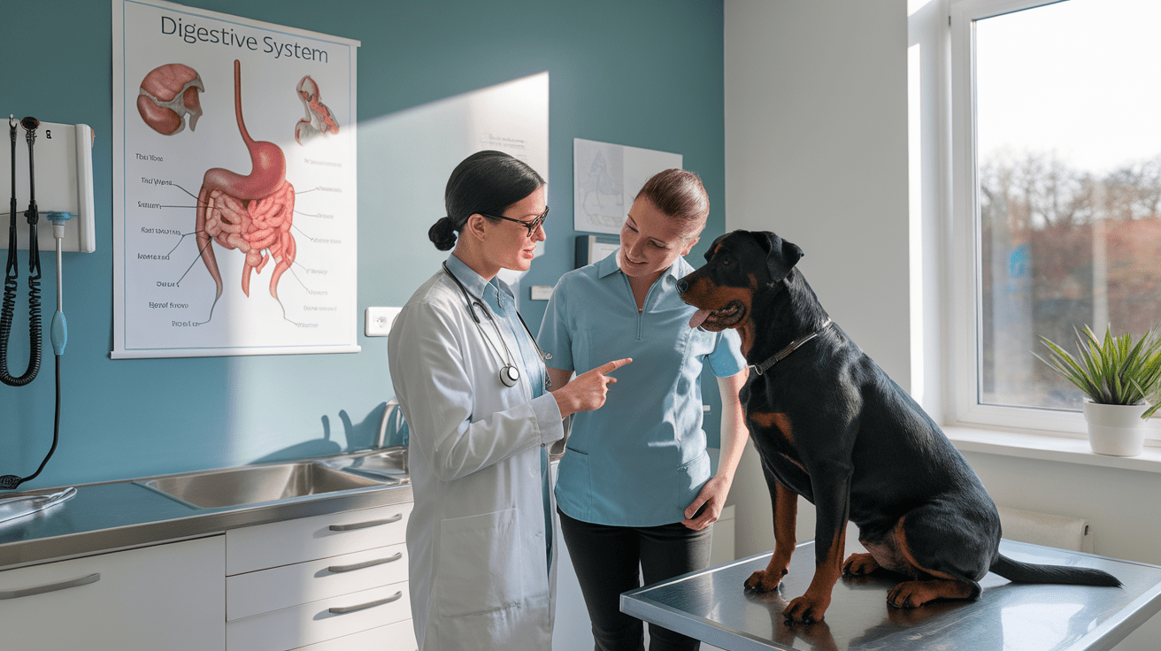 Stop Rottweiler From Eating Poop - veterinarian consulting with Rottweiler owner in clinic exam room