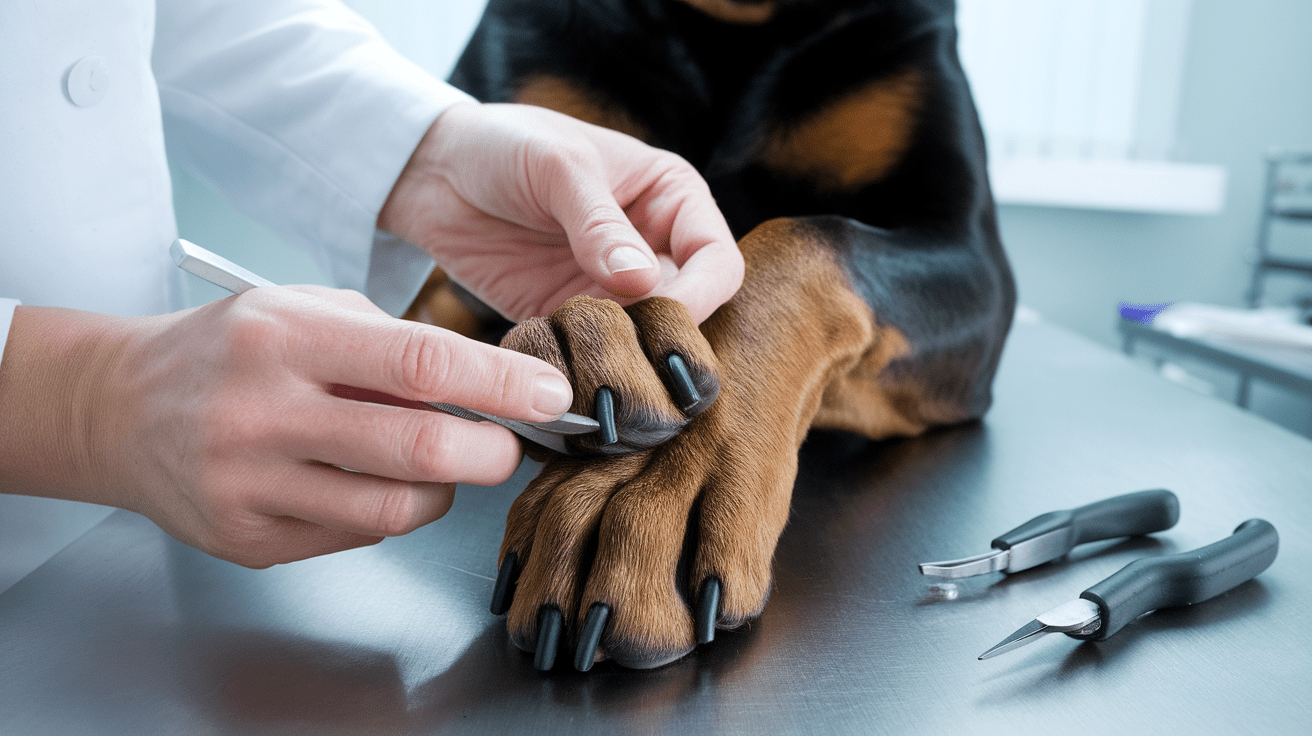 How to Cut and Trim Your Rottweiler's Nails - Professional demonstration of proper nail trimming technique on a Rottweiler's paw