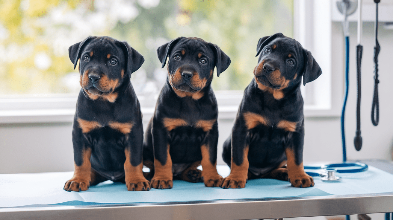 Rotweiler for sale west palm beach - three healthy Rottweiler puppies at veterinary clinic